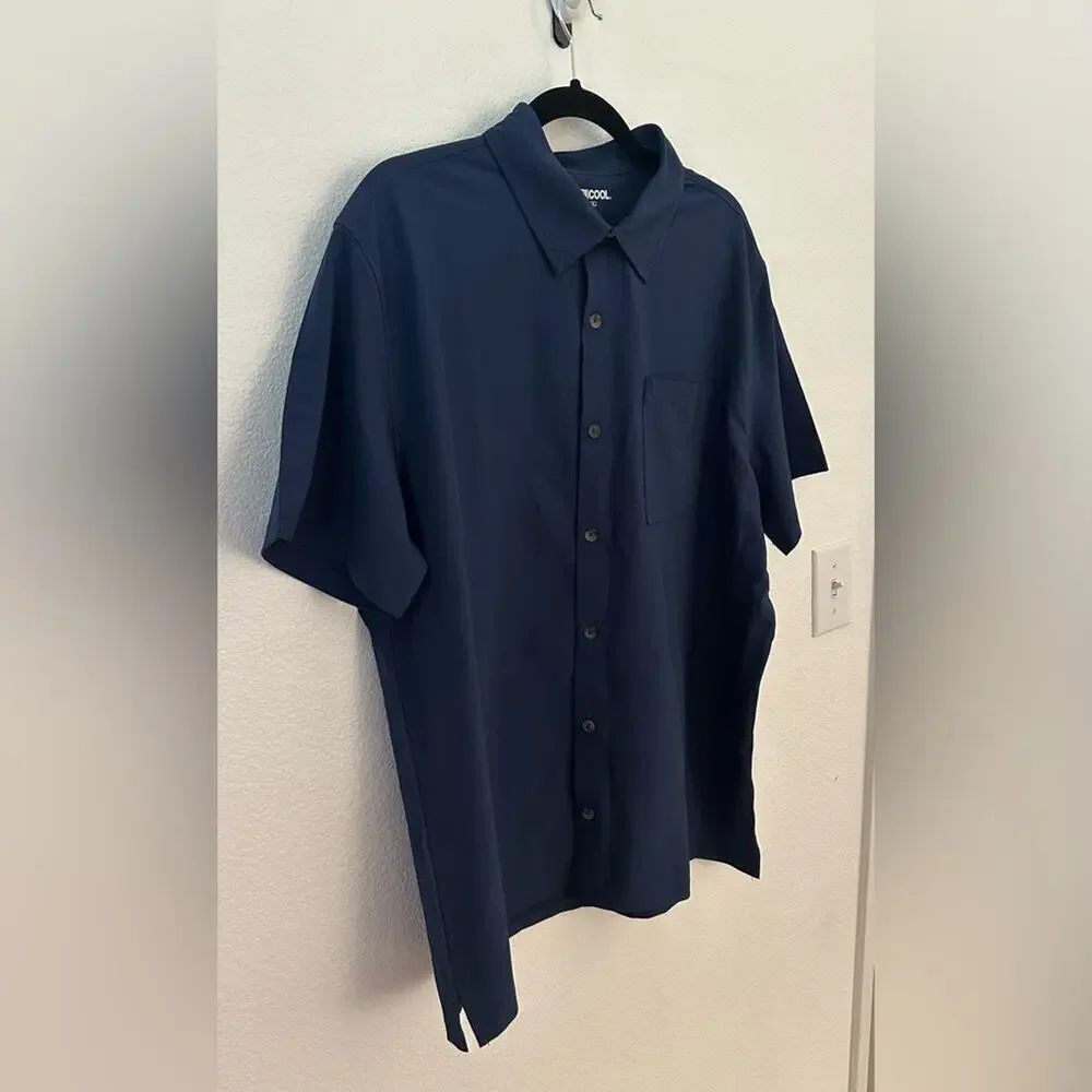 NWT 32 Degrees Cool Men's Dark Blue Casual Button Down Shirt - Picture 3 of 7